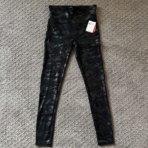 SPANX Black Faux Leather Camo Leggings